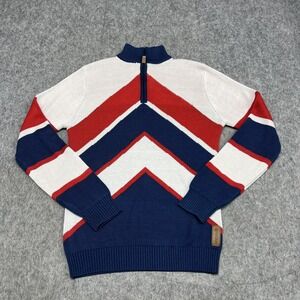 Tipsy Elves Sweater Mens‎ S Multicolor 1/4 Zip Mock Neck Chevron Stripe Knit